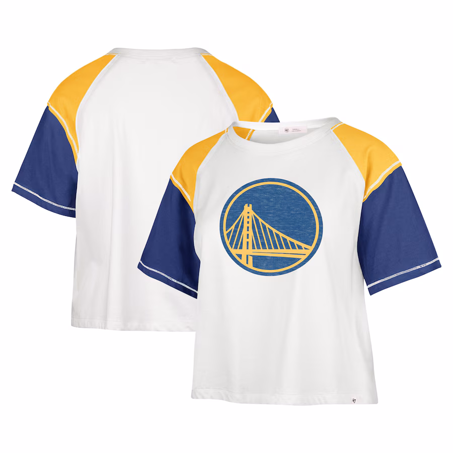 Women's Golden State Warriors '47 Cream Premier Raglan Cropped T-Shirt