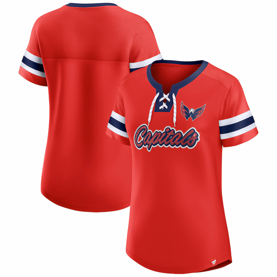 Women's Washington Capitals Fanatics Red Iconic Athena Lace-Up T-Shirt