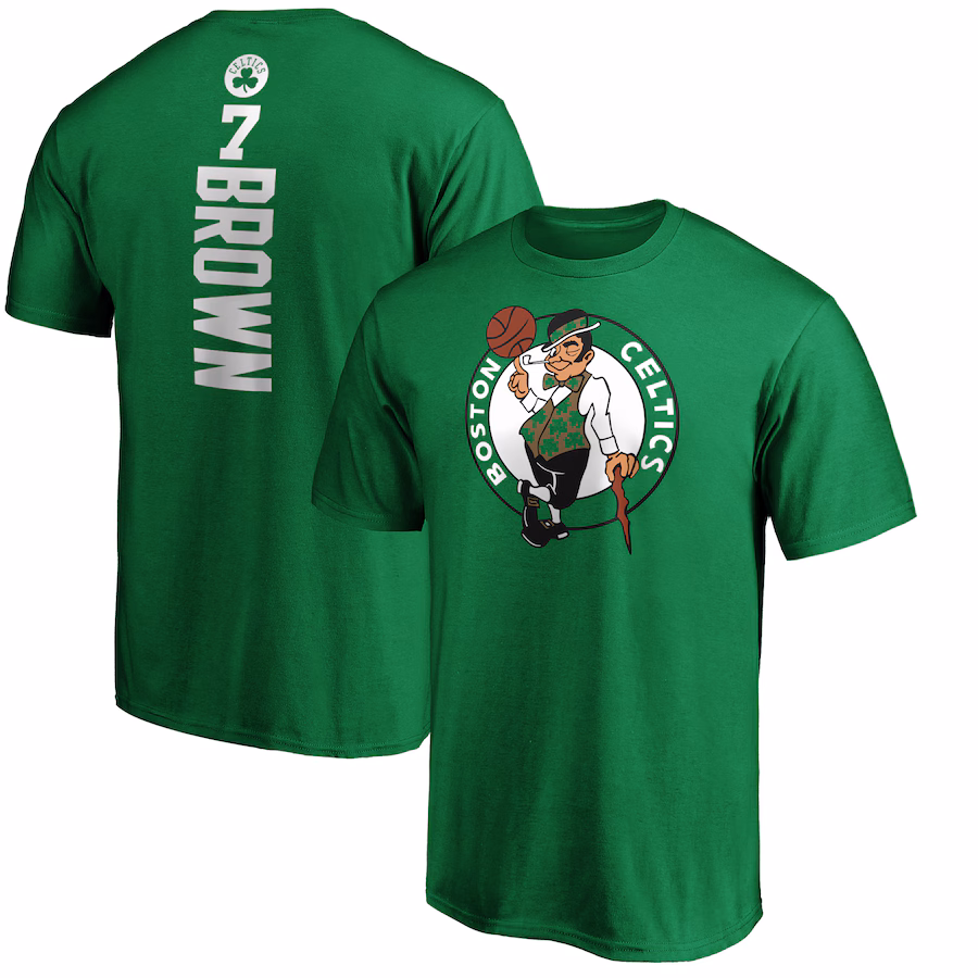 Men's Boston Celtics Jaylen Brown Kelly Green Playmaker Name & Number T-Shirt