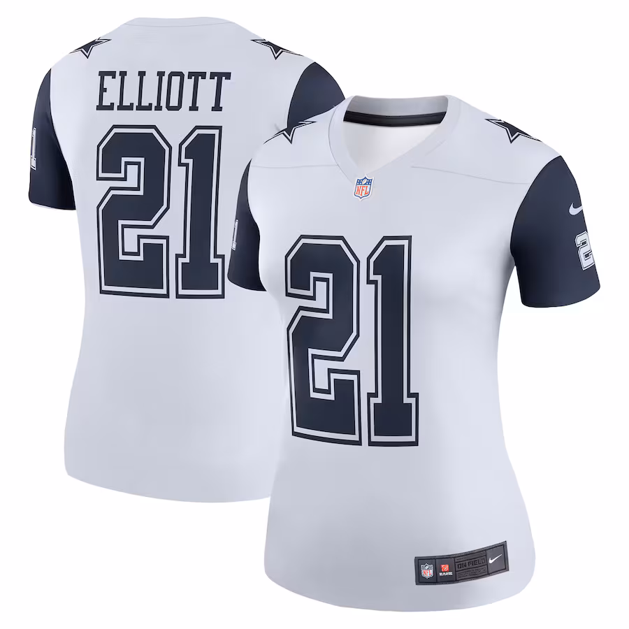 Women's Dallas Cowboys Ezekiel Elliott Nike White Color Rush Legend Player Player Performance Top