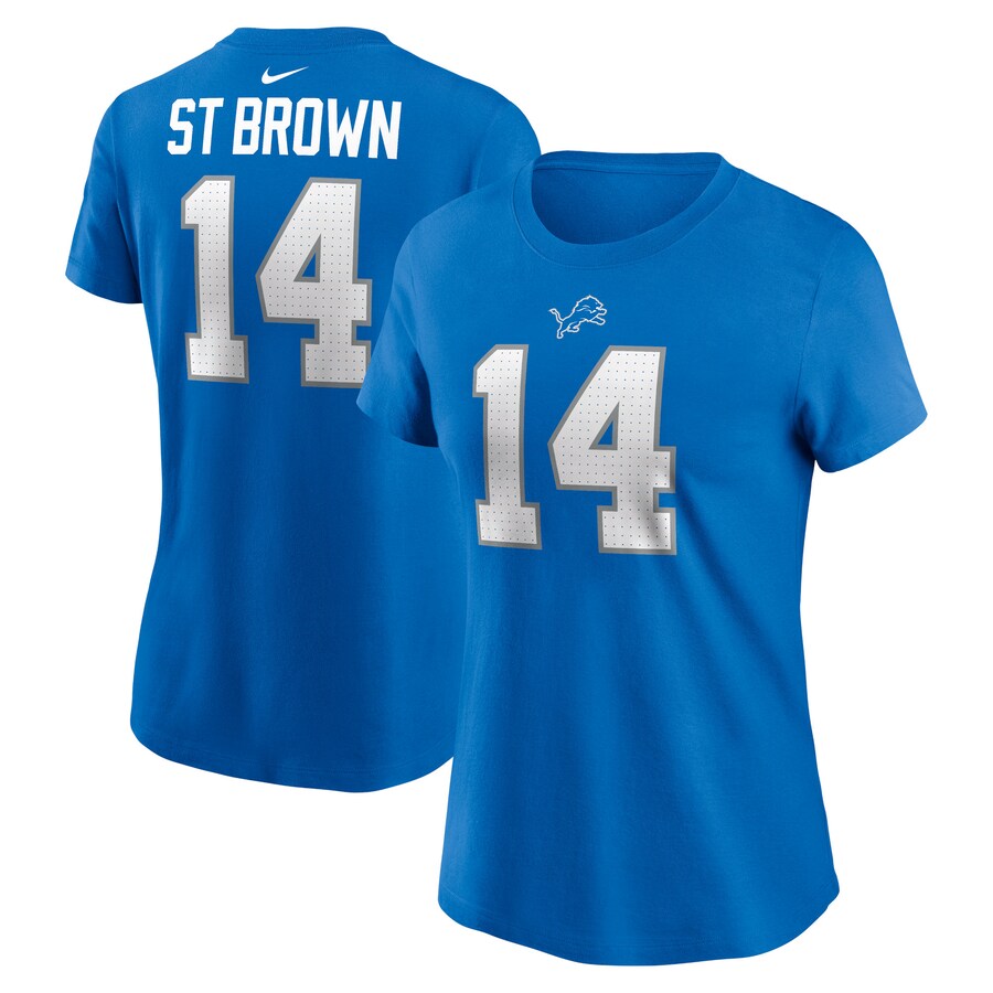 Women's Detroit Lions Amon-Ra St. Brown Nike Blue Player Name & Number T-Shirt