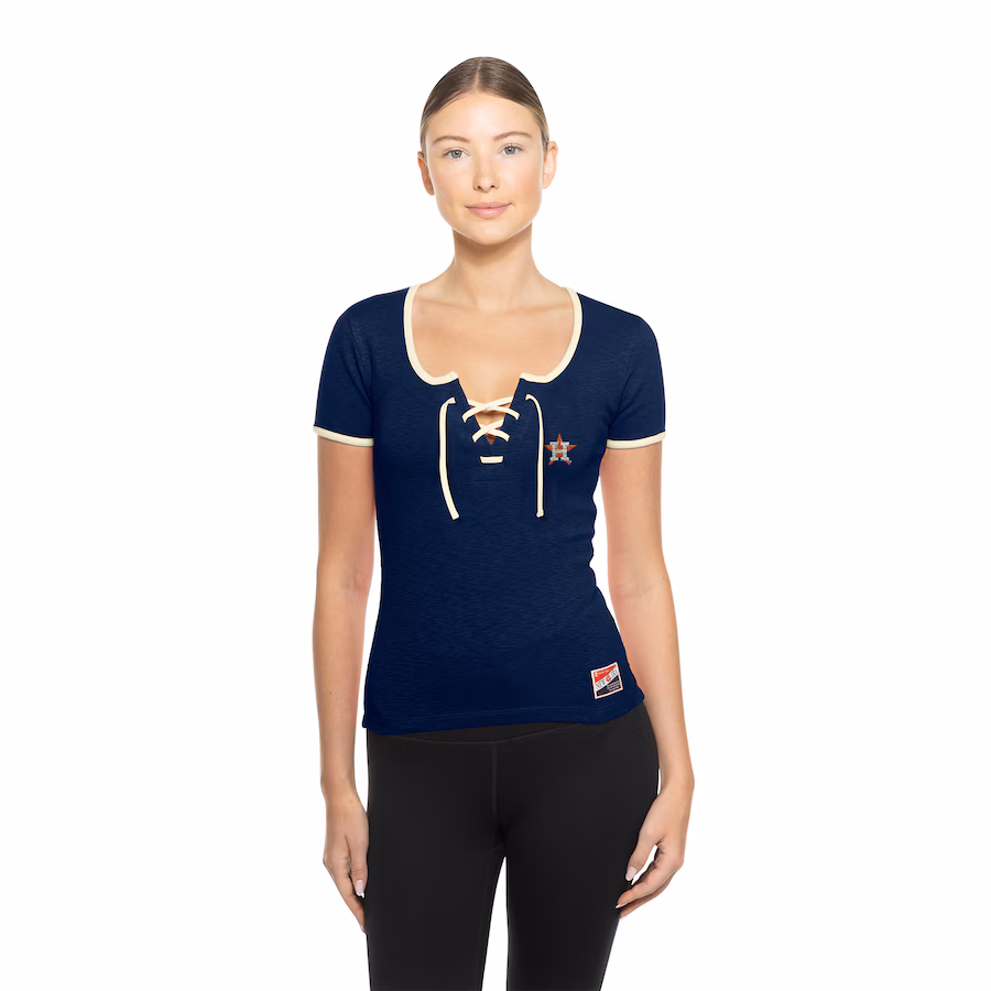 Women's Houston Astros New Era Navy Throwback Lace Up T-Shirt
