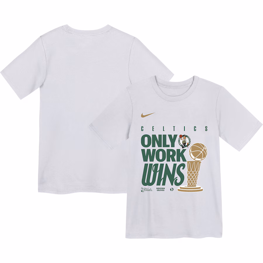 Youth Boston Celtics Nike White 2024 NBA Finals Champions Celebration Parade T-Shirt