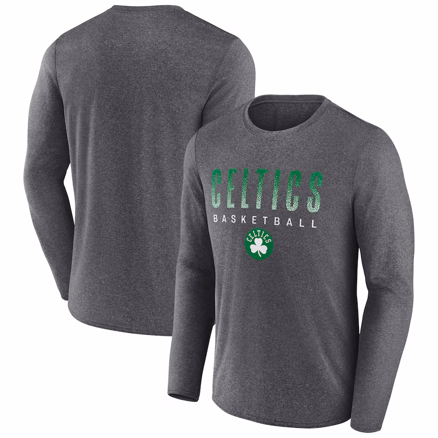 Men's Boston Celtics Fanatics Heathered Charcoal Where Legends Play Iconic Practice Long Sleeve T-Shirt