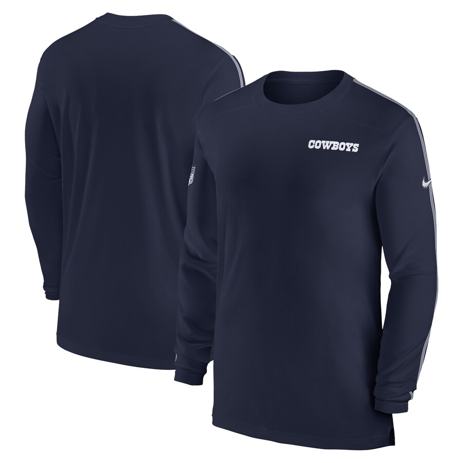 Men's Dallas Cowboys Nike Navy Sideline Coach UV Performance Long Sleeve T-Shirt