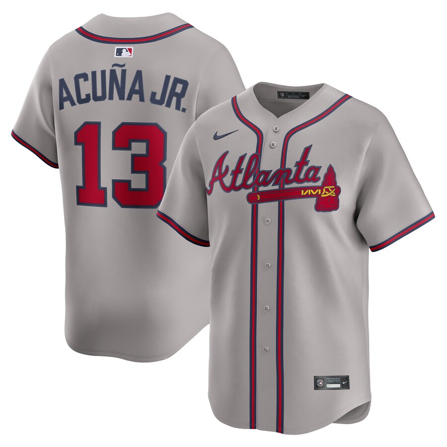 Men's Atlanta Braves Ronald Acuña Jr. Nike Gray Road Limited Player Jersey