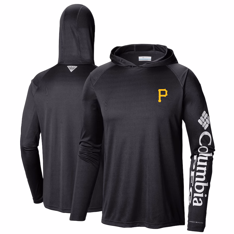 Men's Pittsburgh Pirates Columbia Black Terminal Tackle Long Sleeve Hoodie T-Shirt