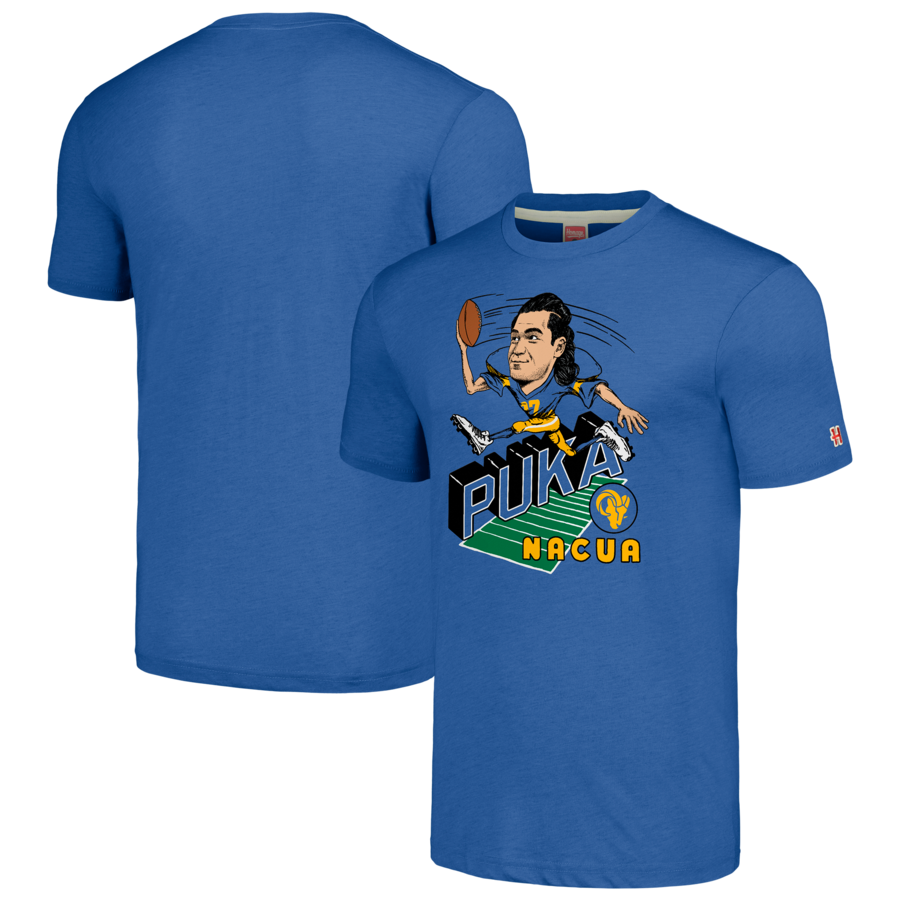 Men's Los Angeles Rams Puka Nacua Homage Royal Caricature Player Tri-Blend T-Shirt