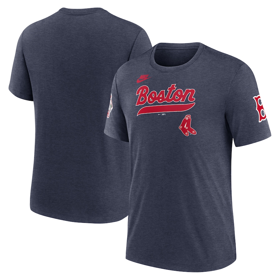 Men's Boston Red Sox Nike Heather Navy Cooperstown Collection Eras Tri-Blend T-Shirt