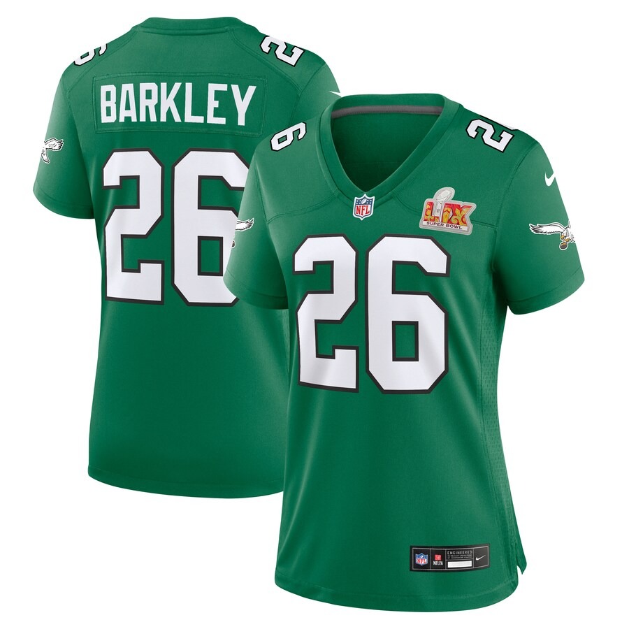Women's Philadelphia Eagles Saquon Barkley Nike Kelly Green Super Bowl LIX 2nd Alternate Game Jersey