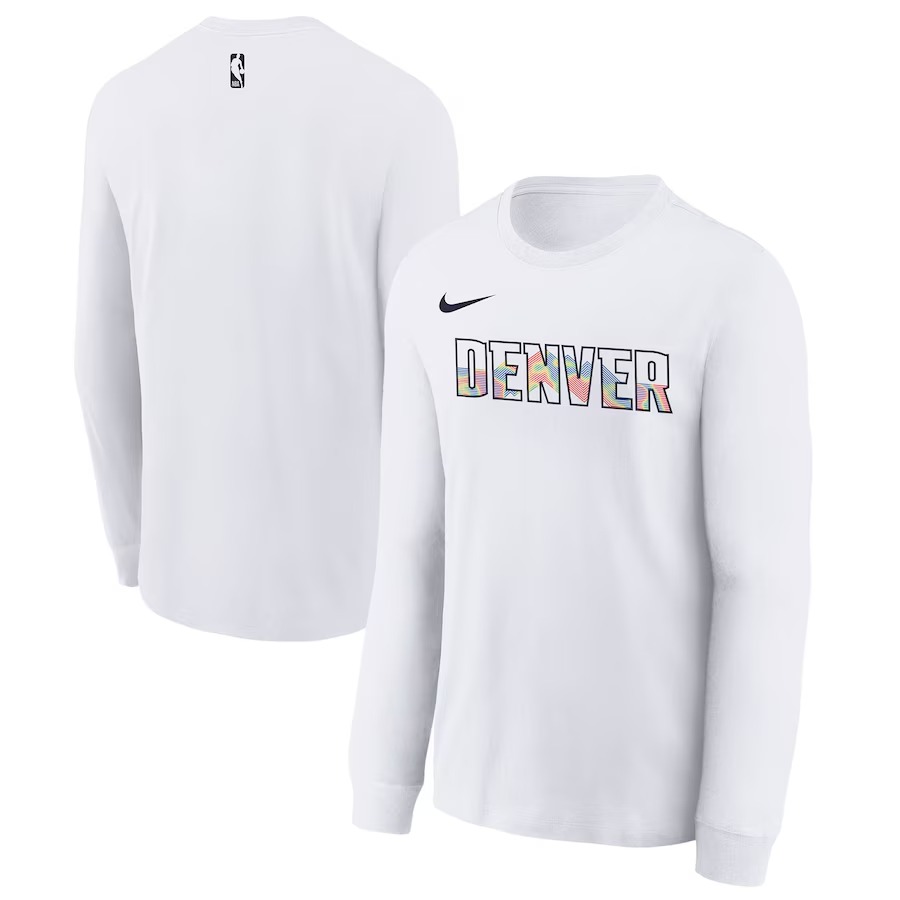 Youth Denver Nuggets  Nike White 2024/25 City Edition Wordmark Performance Long Sleeve T-Shirt