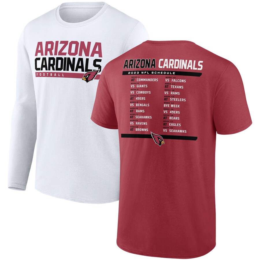 Men's Arizona Cardinals Fanatics Cardinal/White Two-Pack 2023 Schedule T-Shirt Combo Set