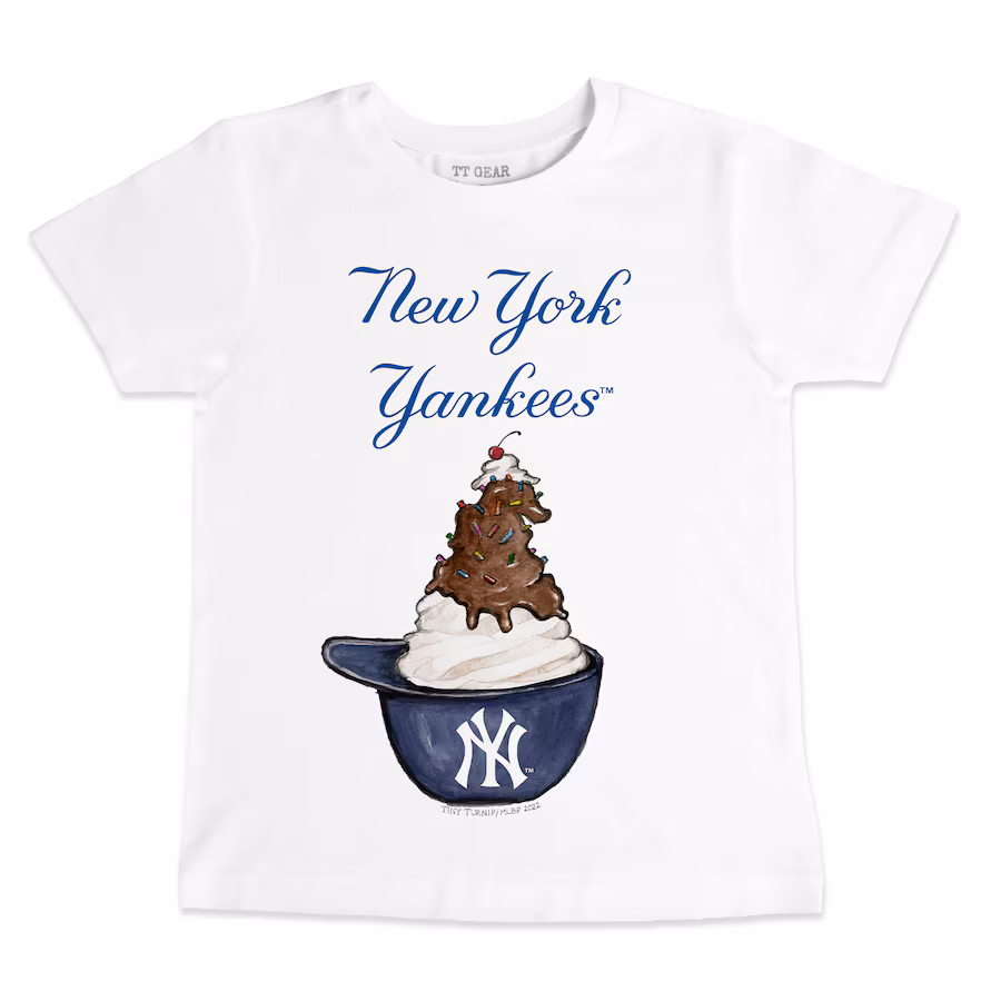 Youth New York Yankees Tiny Turnip White Sundae Helmet T-Shirt