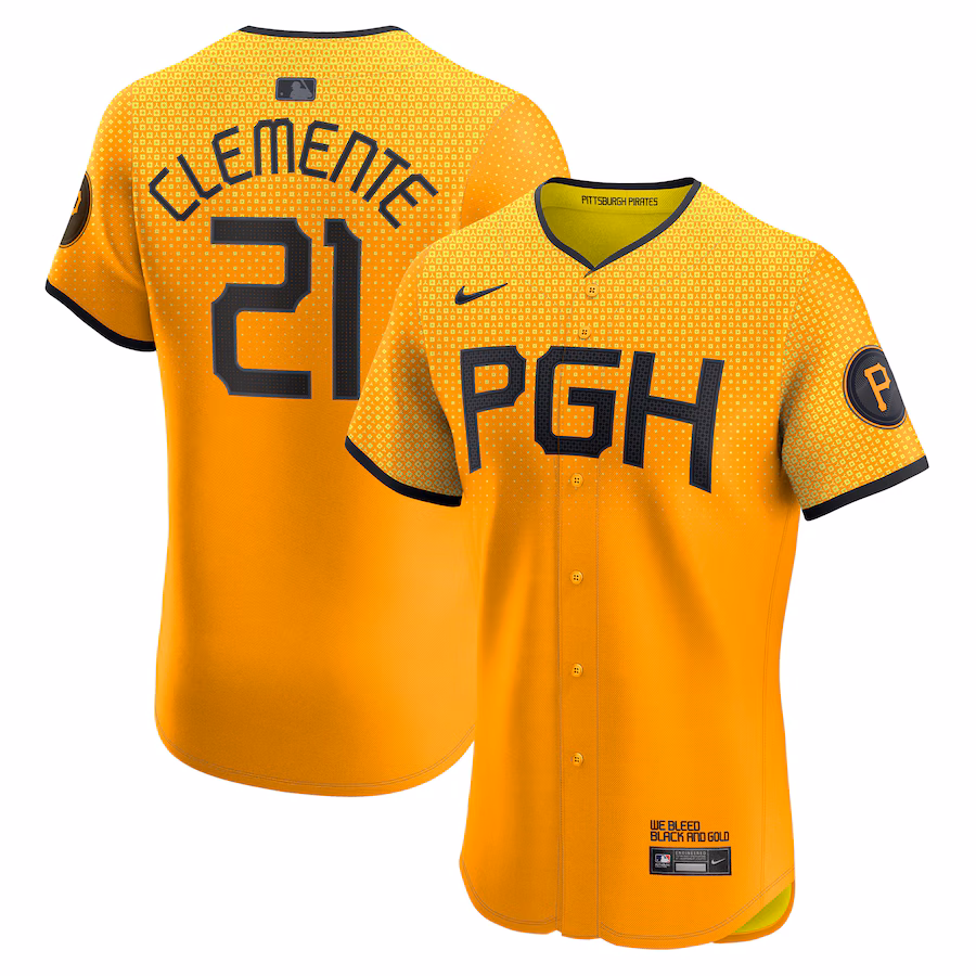 Men's Pittsburgh Pirates Roberto Clemente Nike Gold City Connect Elite Player Jersey