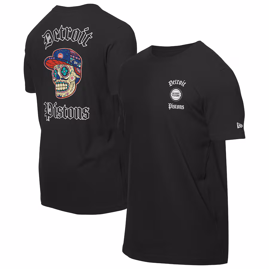 Men's Detroit Pistons New Era Black Sugar Skulls T-Shirt