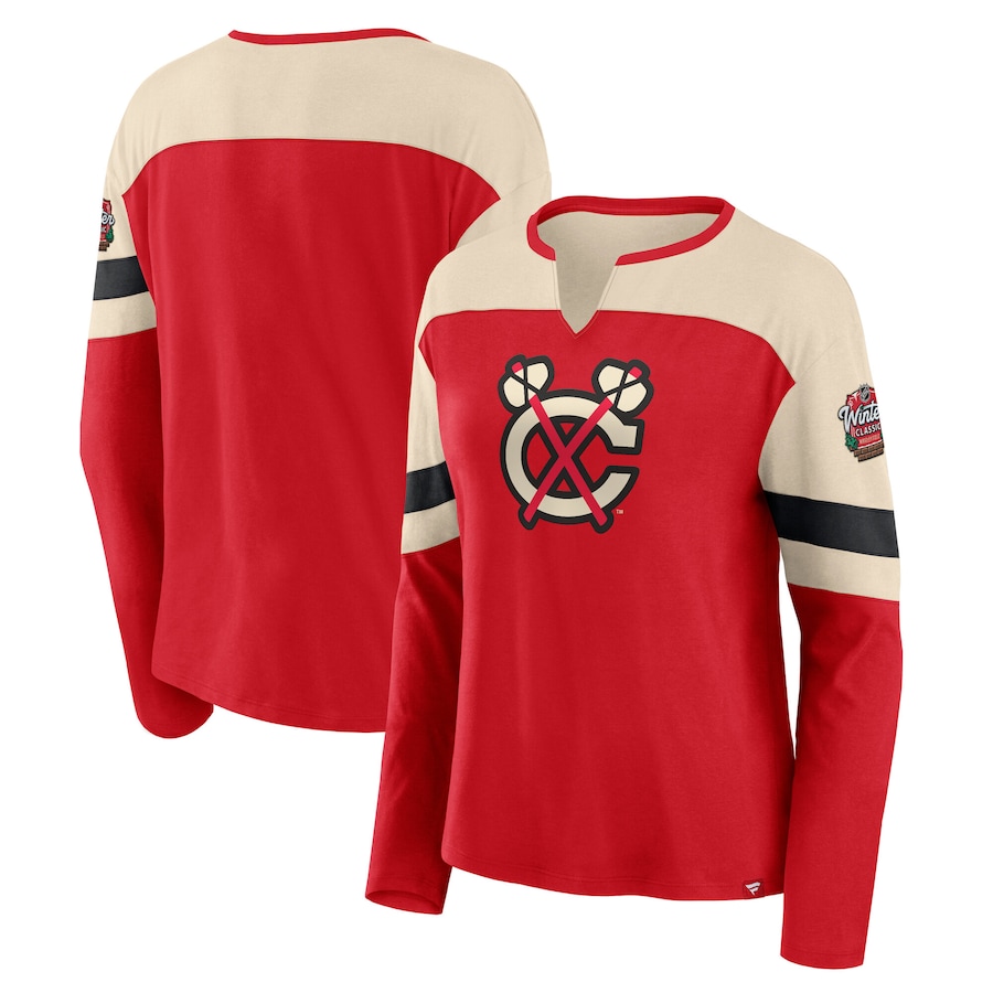 Women's Chicago Blackhawks Fanatics Red 2025 NHL Winter Classic Frozen Long Sleeve Notch Neck T-Shirt