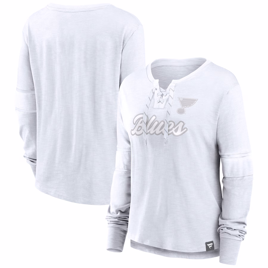 Women's St. Louis Blues Fanatics White Out Lace-Up Fashion Long Sleeve T-Shirt