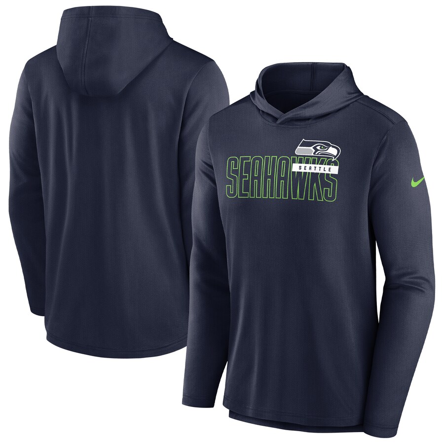 Men's Seattle Seahawks Nike Navy Lightweight Performance Hooded Long Sleeve T-Shirt