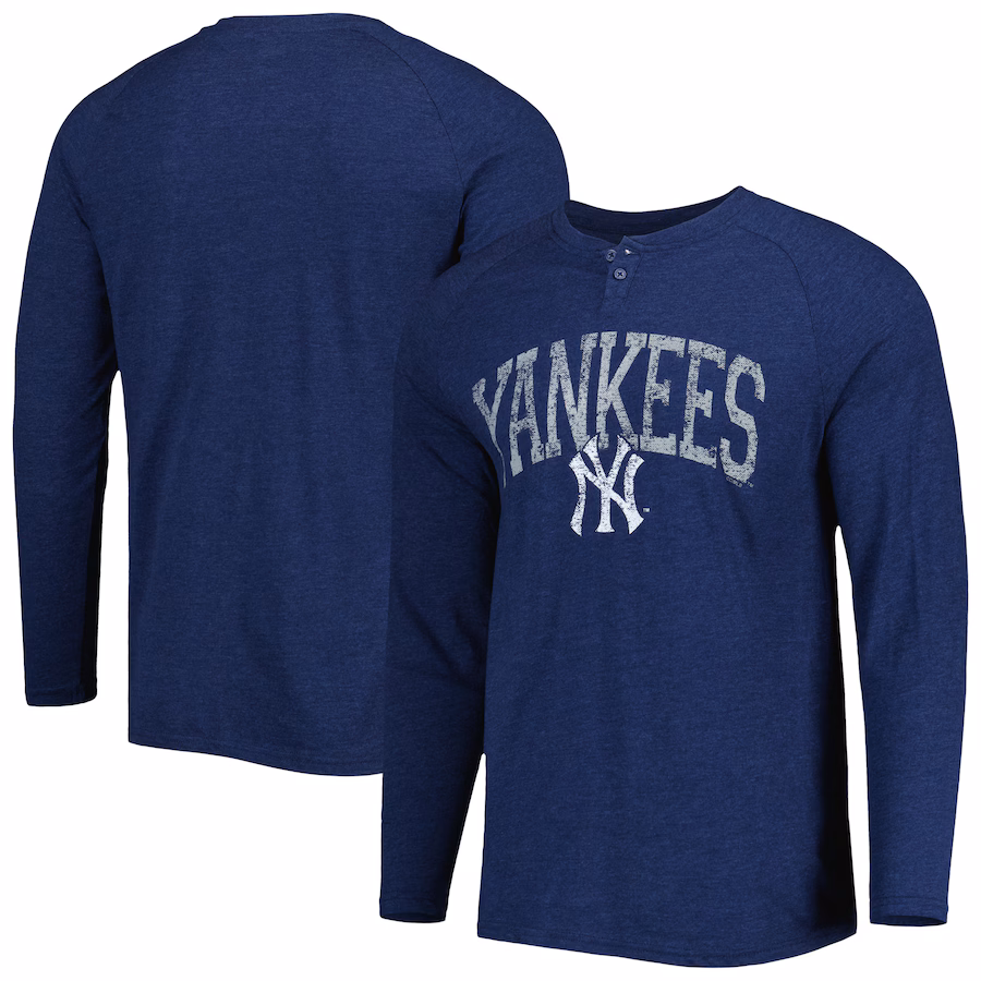 Men's New York Yankees Concepts Sport Navy Inertia Raglan Long Sleeve Henley T-Shirt