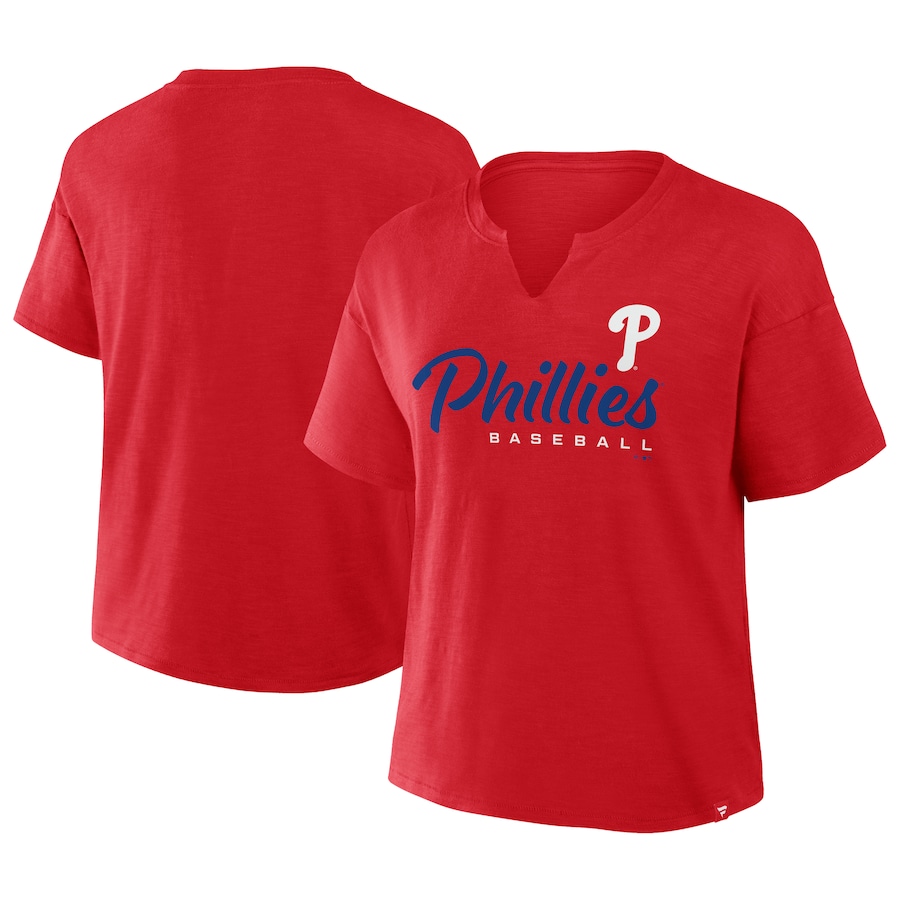 Women's Philadelphia Phillies Profile Red Plus Size Wordmark Notch Neck T-Shirt