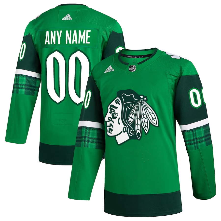 Men's Chicago Blackhawks adidas Kelly Green St. Patrick's Day Authentic Custom Jersey