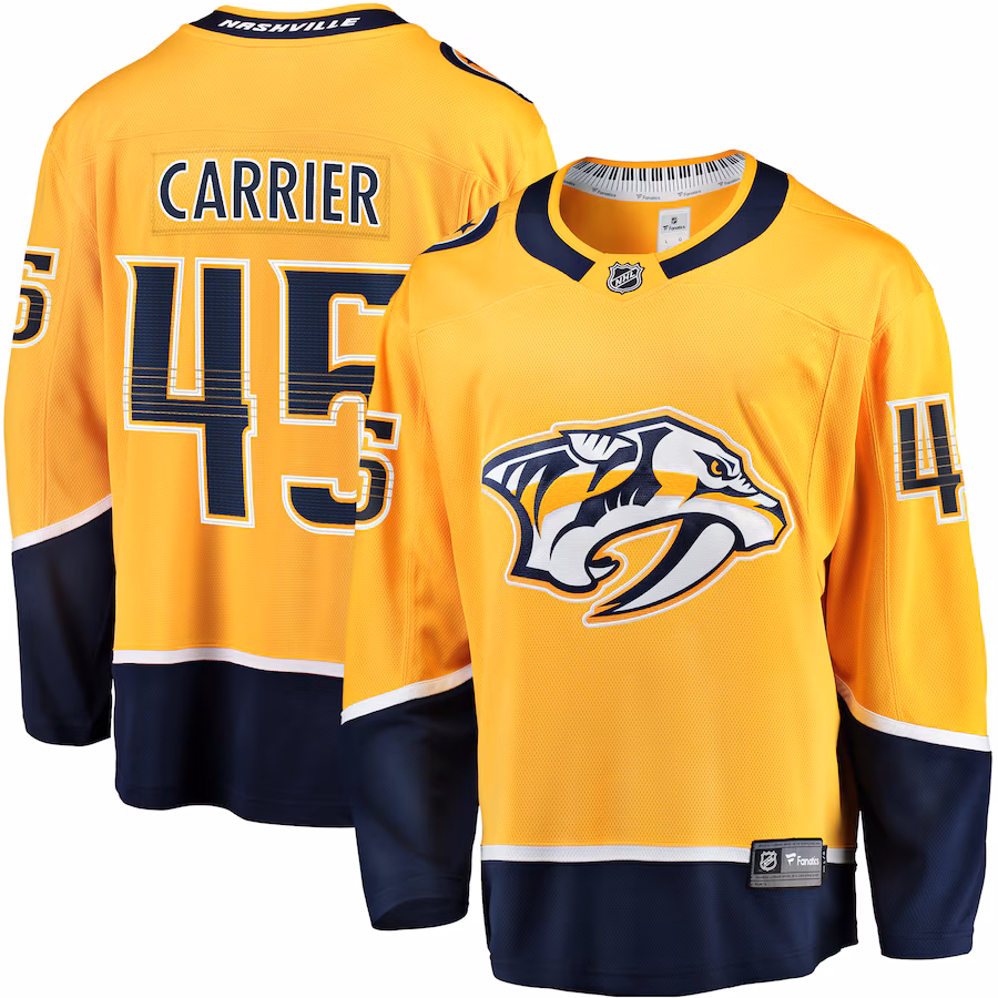 Men's Nashville Predators Alexandre Carrier Fanatics Gold Premier Breakaway Player Jersey
