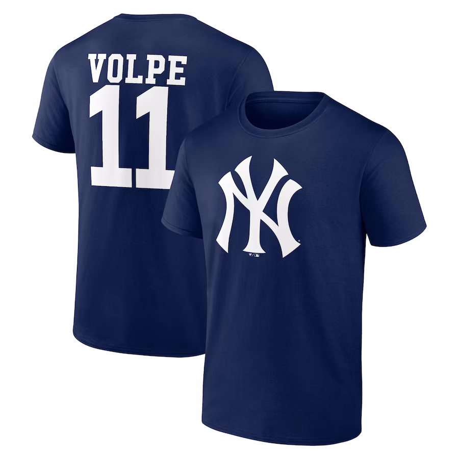 Men's New York Yankees Anthony Volpe Navy Player Icon Name & Number T-Shirt