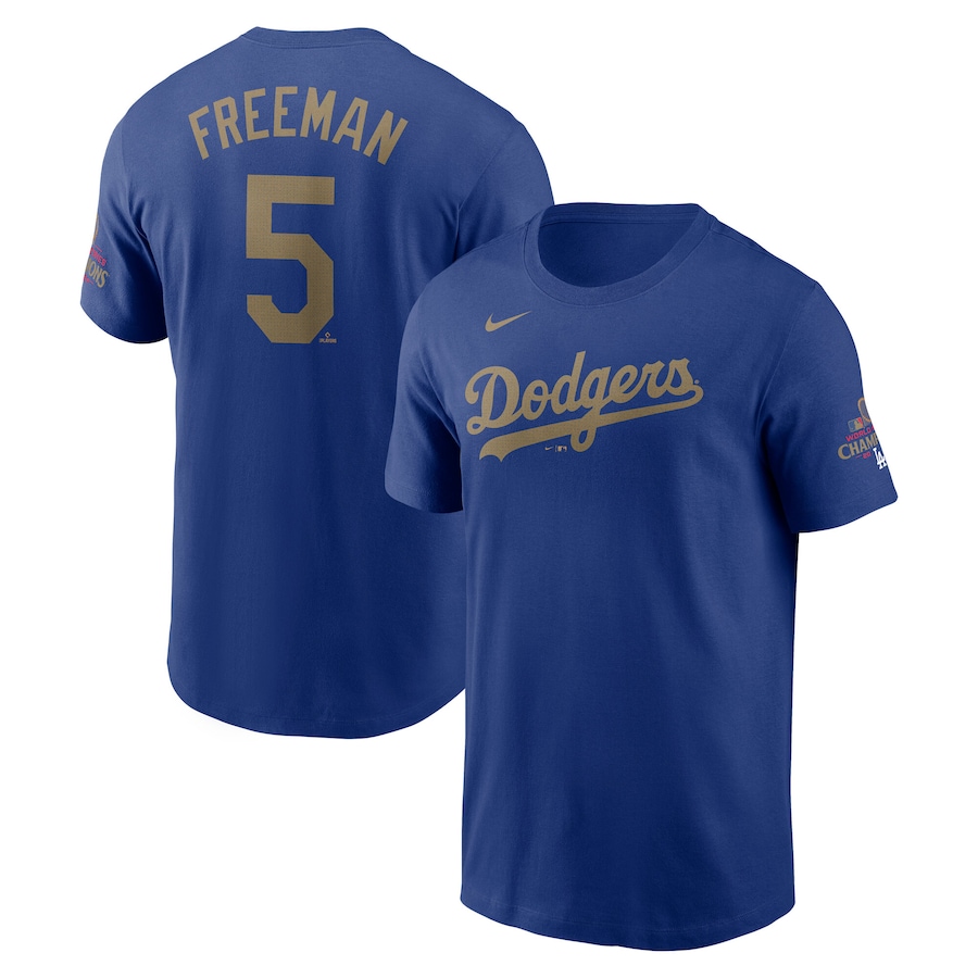 Men's Los Angeles Dodgers Freddie Freeman Nike Royal 2025 Gold Collection Name & Number T-Shirt