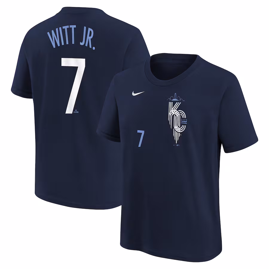 Youth Kansas City Royals Bobby Witt Jr. Nike Navy Fuse City Connect Name & Number T-Shirt