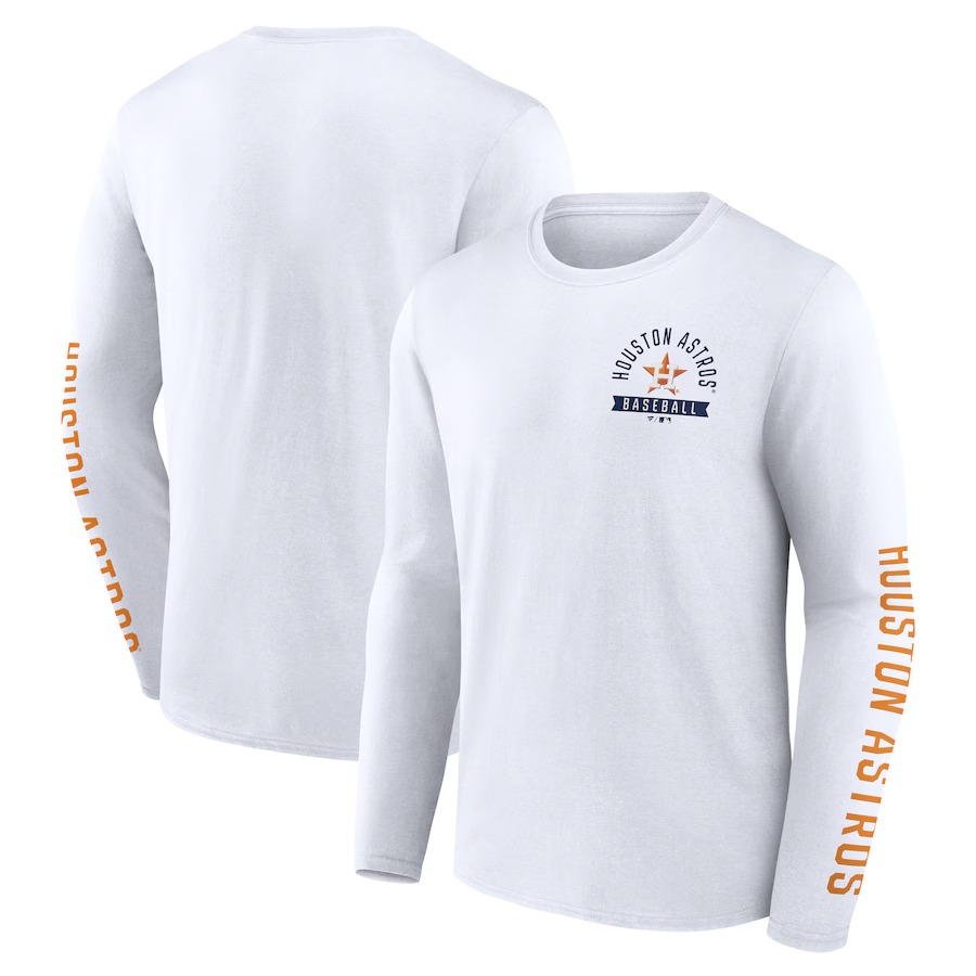 Men's Houston Astros Fanatics White Press Box Long Sleeve T-Shirt