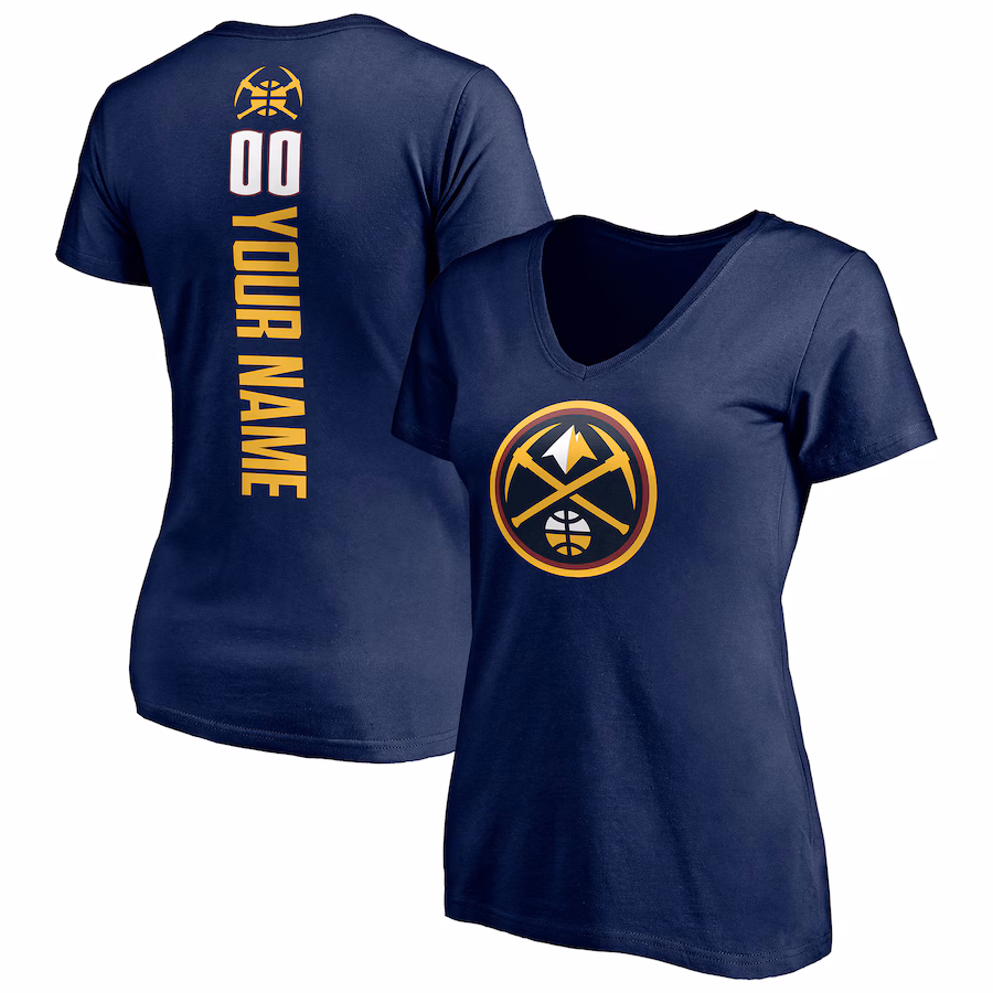 Women's Denver Nuggets Navy Playmaker Personalized Name & Number V-Neck T-Shirt