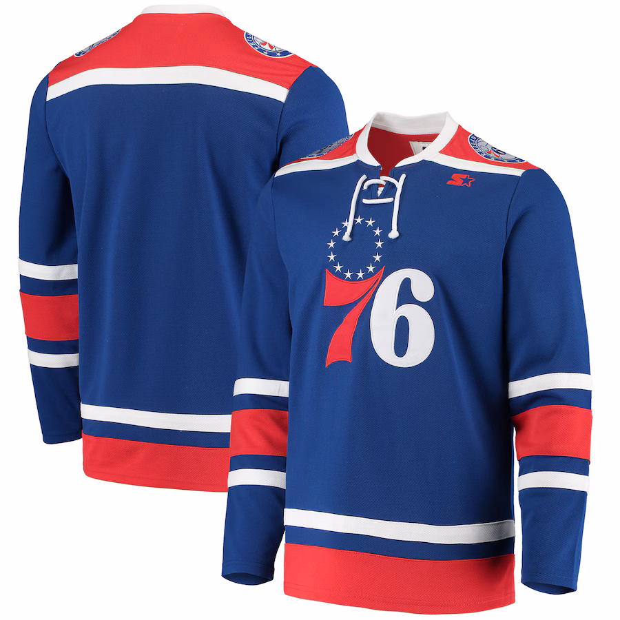 Men's Philadelphia 76ers G-III Sports by Carl Banks Royal Pointman Hockey Fashion Jersey