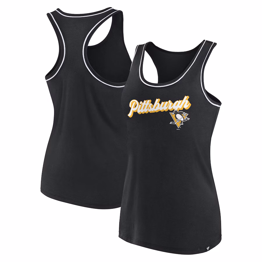 Women's Pittsburgh Penguins Fanatics Black Wordmark Logo Racerback Scoop Neck Tank Top