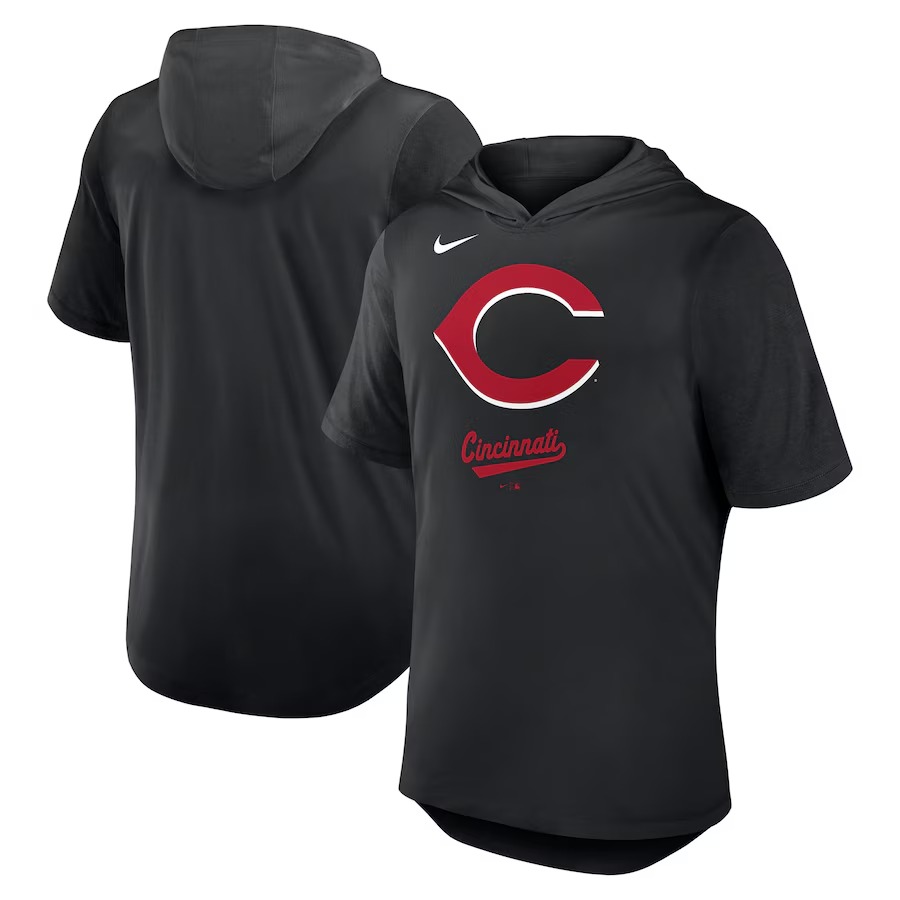 Men's Cincinnati Reds Nike Black Tri-Blend Hoodie T-Shirt