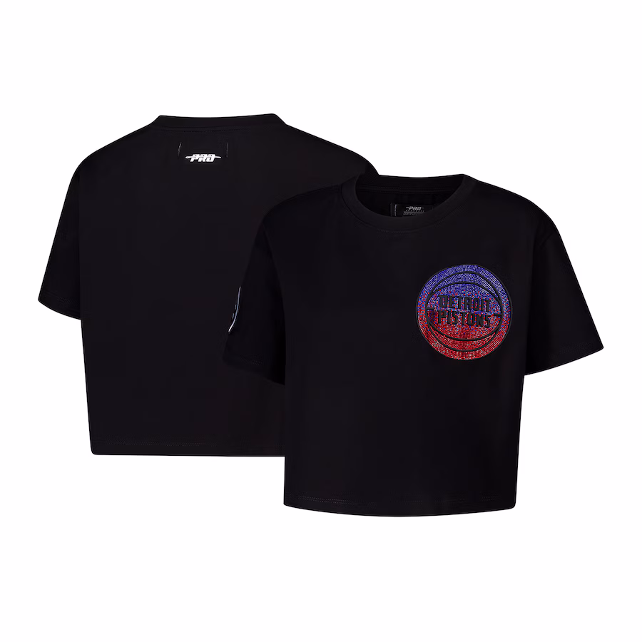 Women's Detroit Pistons Pro Standard Black Jewels Boxy Cropped T-Shirt