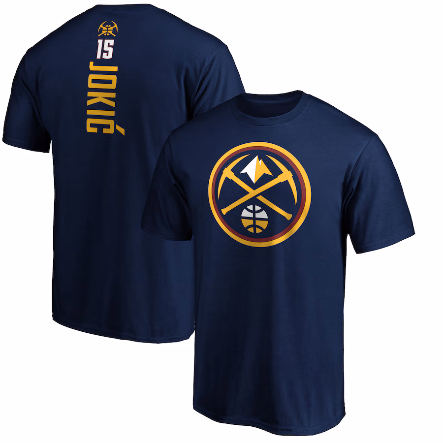 Men's Denver Nuggets Nikola Jokic Navy Playmaker Name & Number T-Shirt