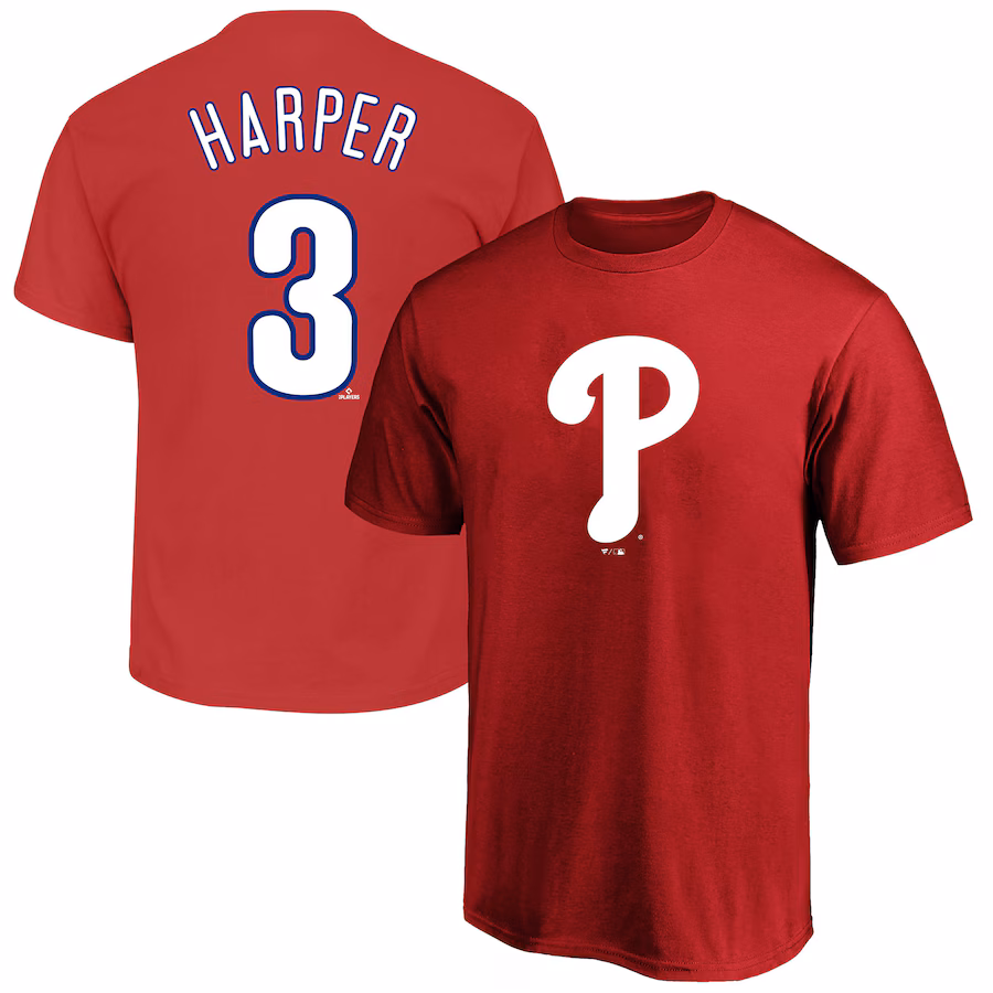 Men's Philadelphia Phillies Bryce Harper Profile Red Big & Tall Name & Number T-Shirt