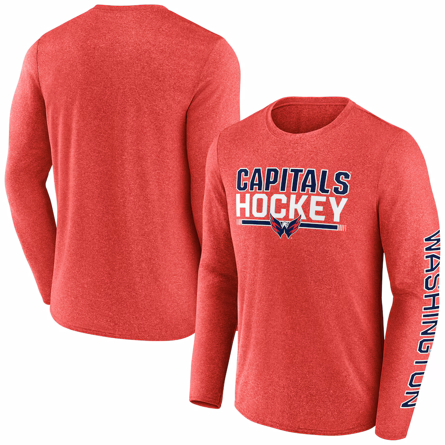 Men's Washington Capitals Fanatics Heather Red Sweep Iconic Synthetic Long Sleeve T-Shirt