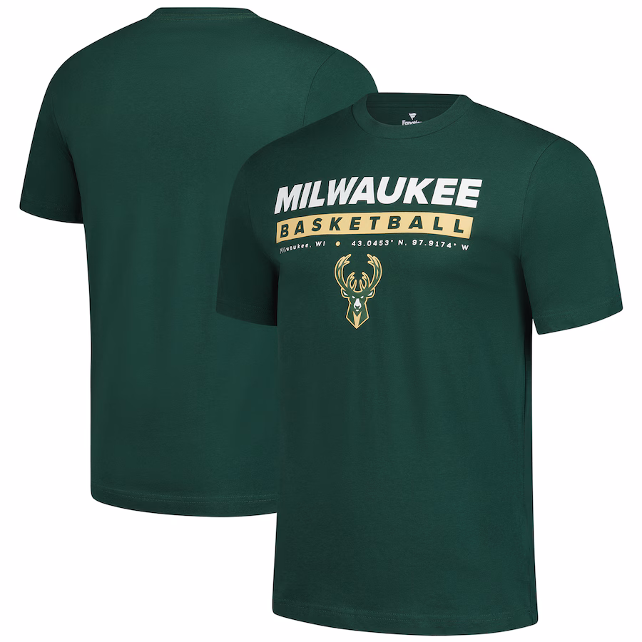 Men's Milwaukee Bucks  Fanatics Hunter Green Location Just Net T-Shirt