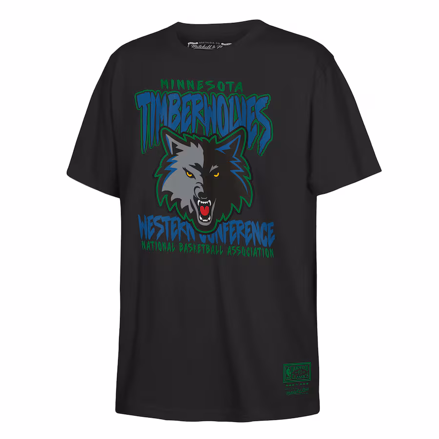 Youth Minnesota Timberwolves Mitchell & Ness Black Retro Mascot Script T-Shirt