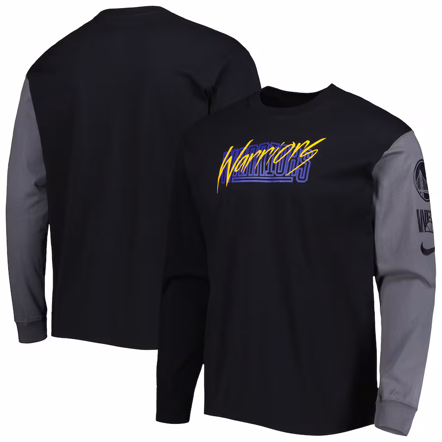 Men's Golden State Warriors Nike Black Courtside Versus Flight MAX90 Long Sleeve T-Shirt
