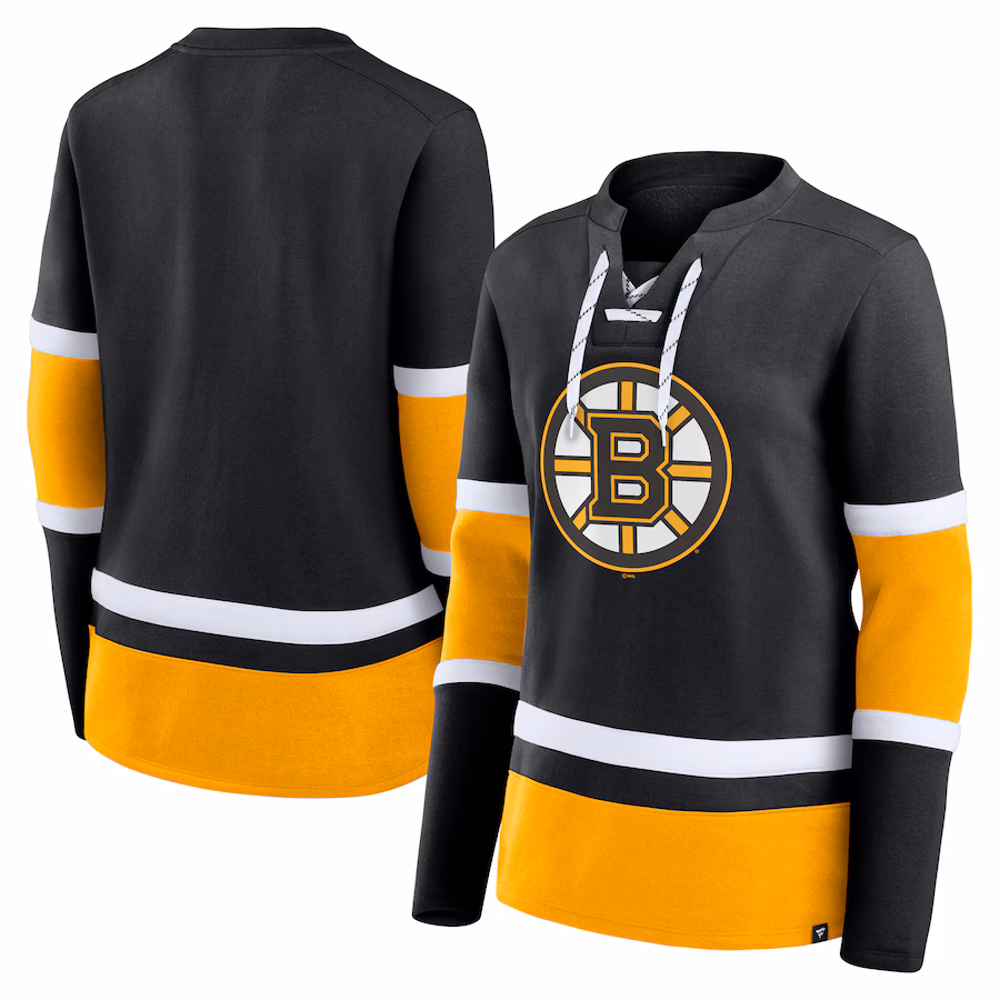 Women's Boston Bruins Fanatics Black Prime Time Lace-Up Long Sleeve T-Shirt