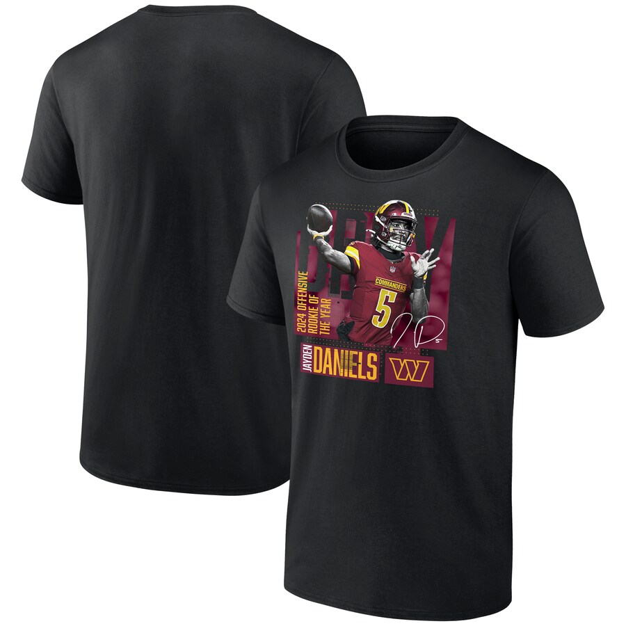 Men's Washington Commanders Jayden Daniels Black 2024 NFL Offensive Rookie of the Year T-Shirt