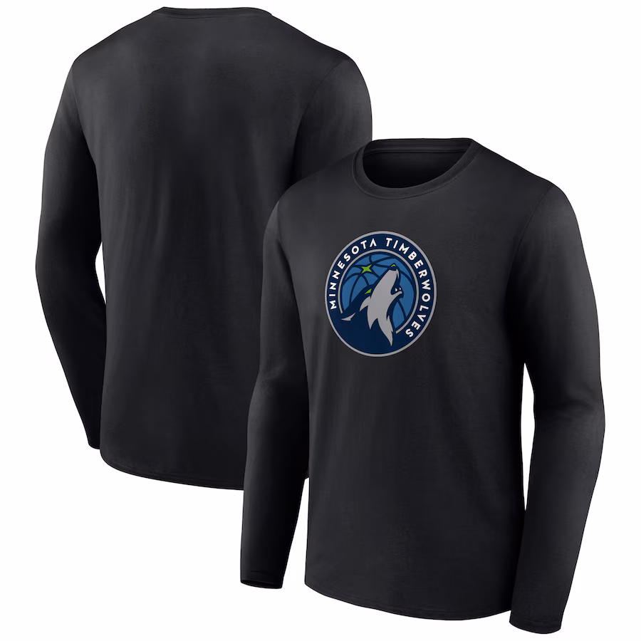 Men's Minnesota Timberwolves Black Primary Team Logo Long Sleeve T-Shirt