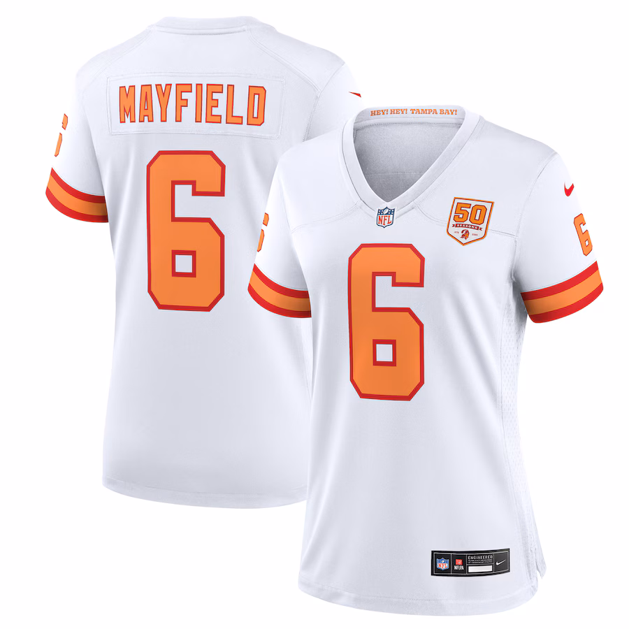 Women's '76 Tampa Bay Buccaneers Baker Mayfield Nike White 50th Season Game Jersey