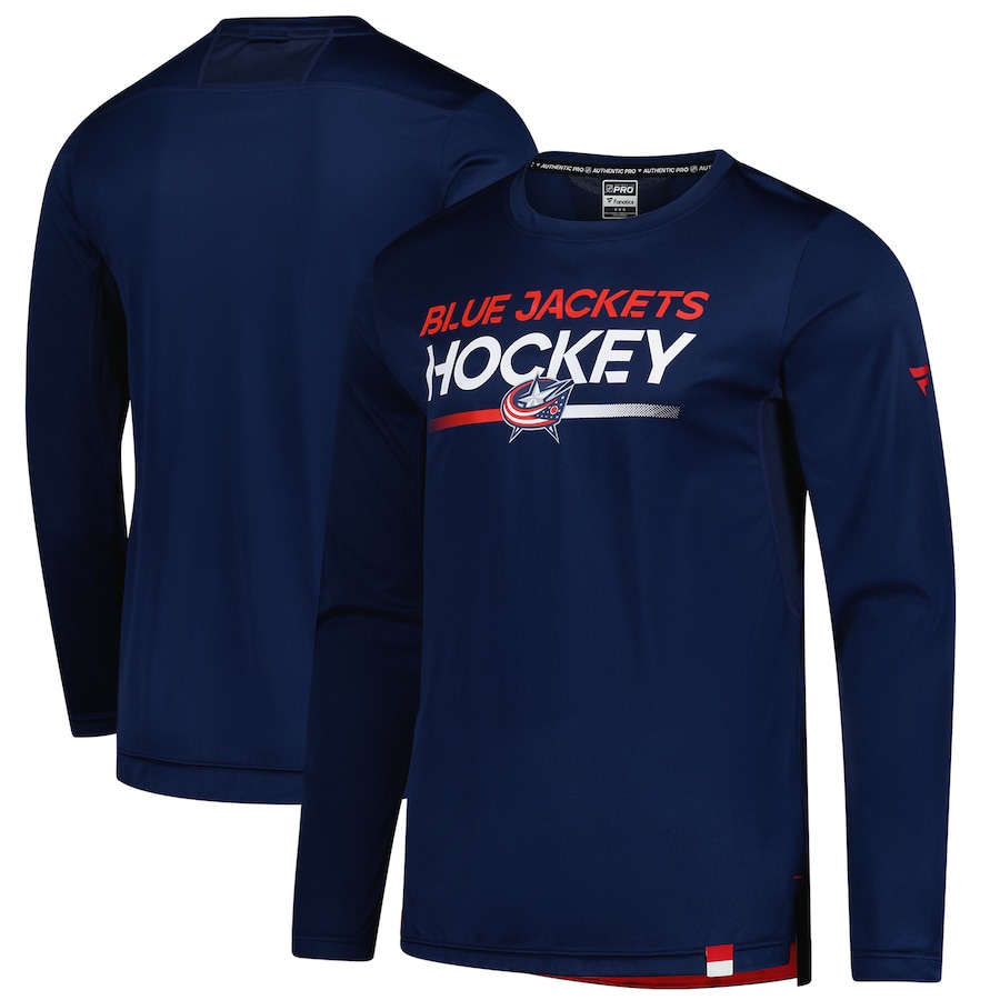 Men's Columbus Blue Jackets Fanatics Navy Authentic Pro Tech Long Sleeve T-Shirt