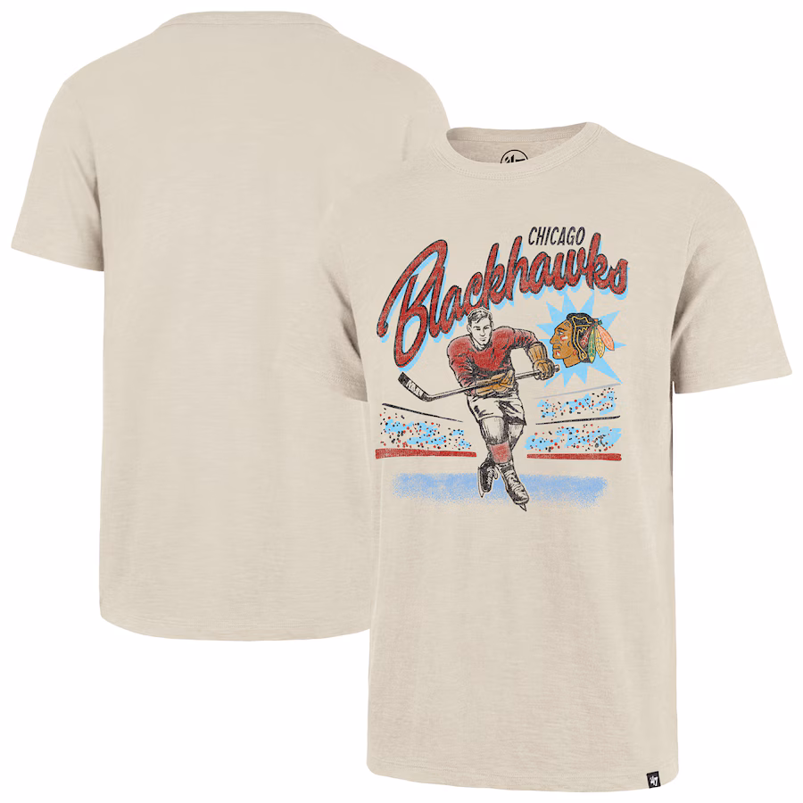 Men's Chicago Blackhawks '47 Natural Hockey Player Golden Age Scrum T-Shirt
