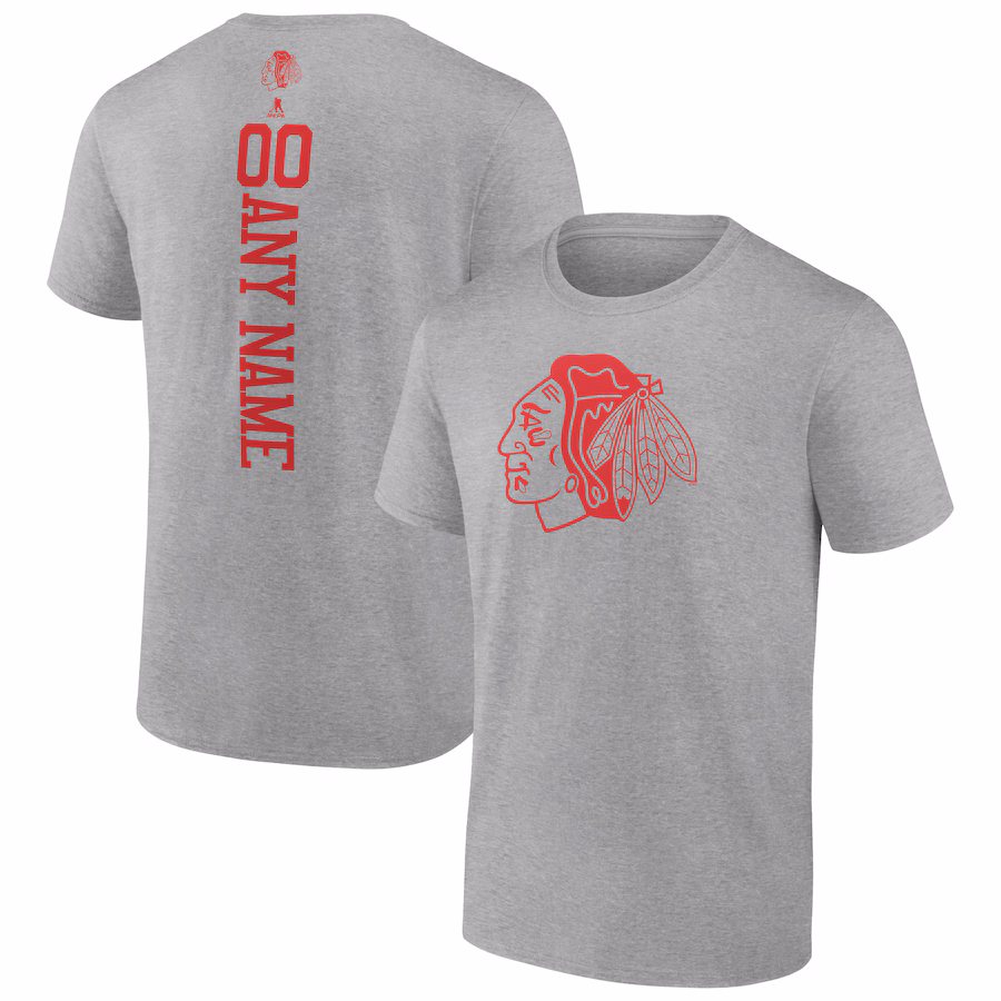 Men's Chicago Blackhawks Heather Gray Personalized Name & Number T-Shirt