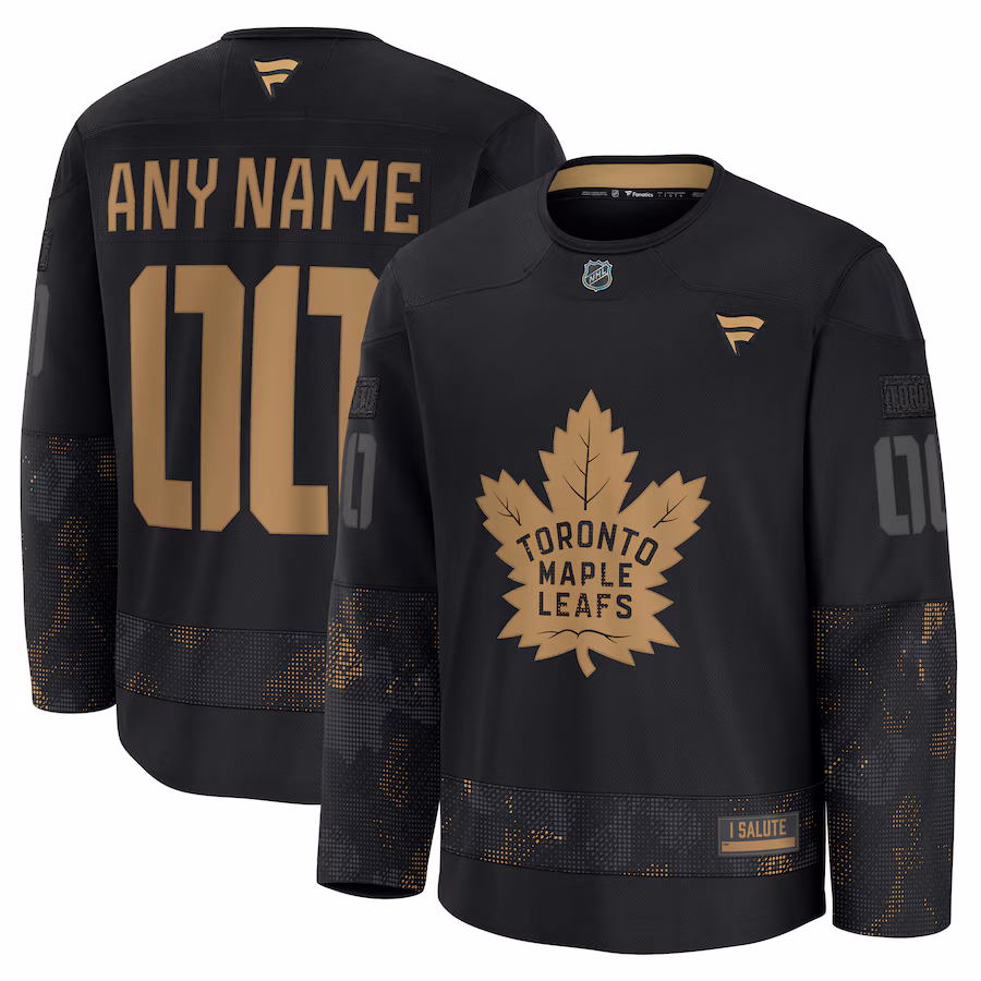 Men's Toronto Maple Leafs Fanatics Black 2024 Military Appreciation Personalized Long Sleeve Practice Jersey