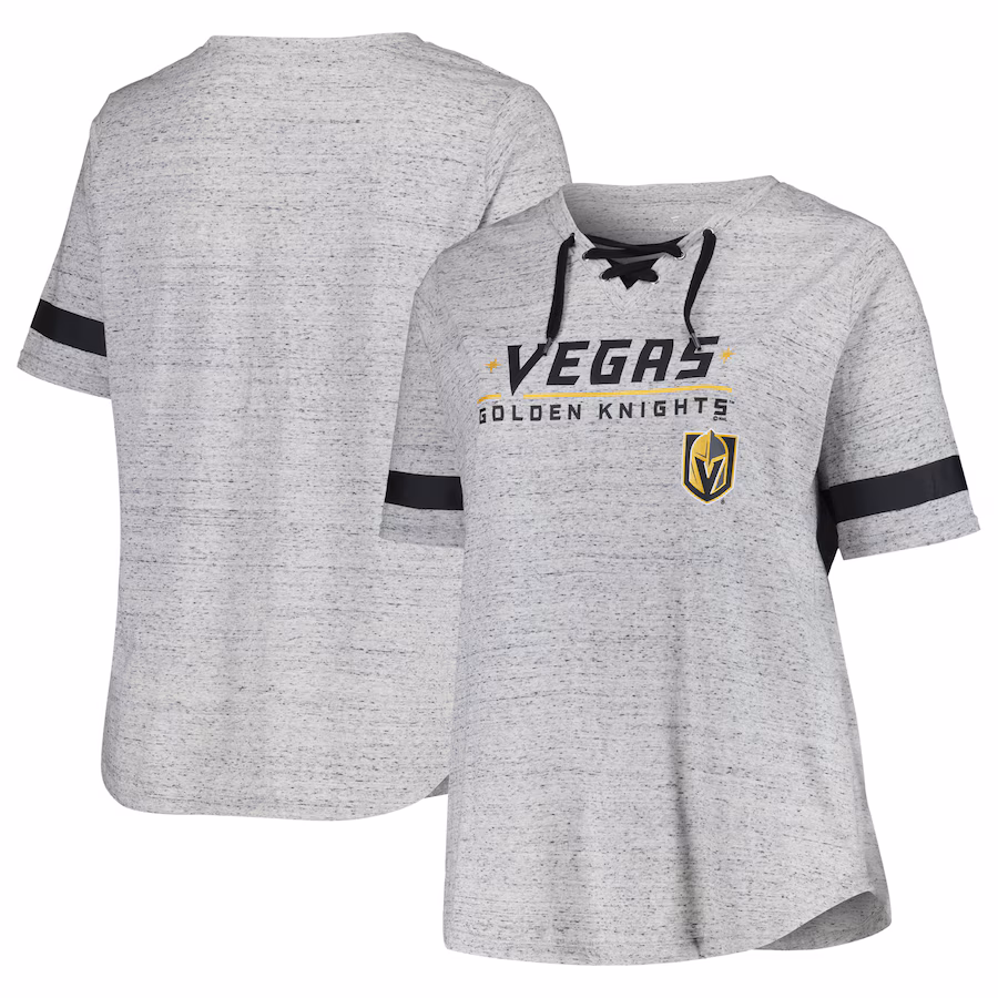 Women's Vegas Golden Knights Fanatics Heather Gray Plus Size Lace-Up T-Shirt